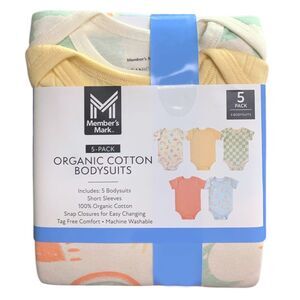 Member's Mark Baby 5-Pack Soft Organic Cotton Bodysuit - Yellow Neutral
